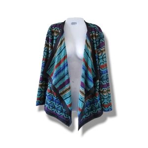 NIC+ZOE | Beautiful Teal/Multicolor Drape Open Front Long Sleeve Cardigan